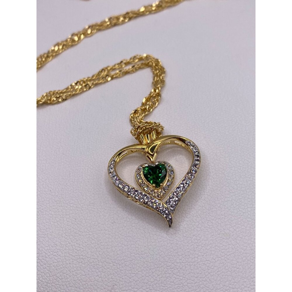 925 cz gold tone heart necklace